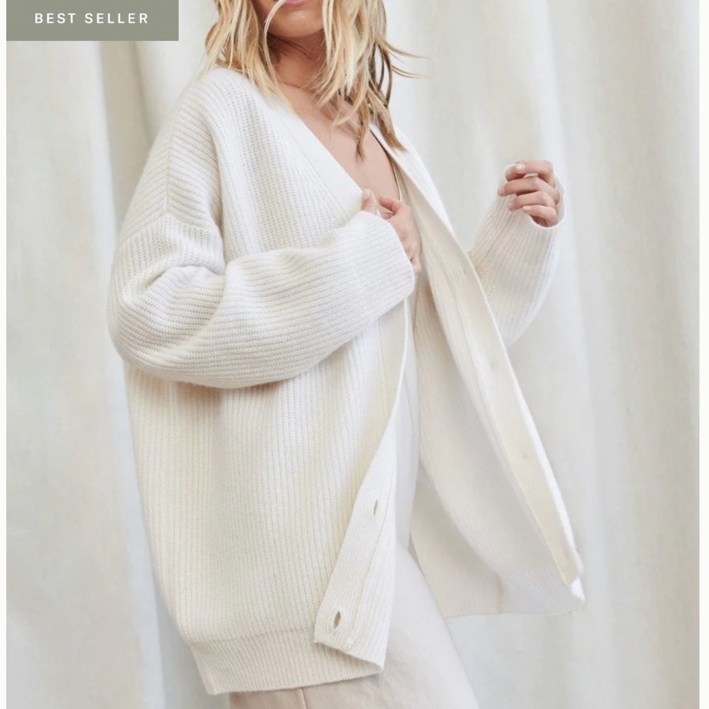 Jenni Kayne Cream Ribbed Open Cardigan